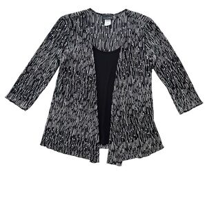 Brittany Black Womens M Black White Geometric Sequin Textured 3/4 Sl Tank Blouse